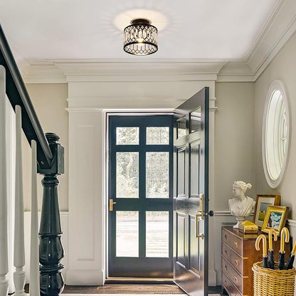 Crystal Ceiling Light Fixture, Modern Semi Flush Mount Ceiling Light,Crystal for Kitchen Bedroom Bathroom Entryway Black (Bulb not Included)