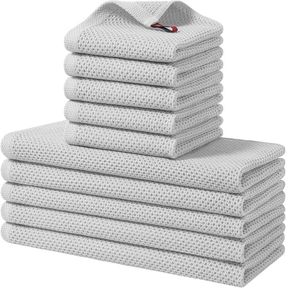 Homaxy 100% Cotton Kitchen Towels and Dishcloths Set, 12 x 12 Inches and 13 x 28 Inches, Set of 10 Bulk Kitchen Towels Set, Ultra Soft Absorbent Dish Cloths for Washing Dishes, Light Gray