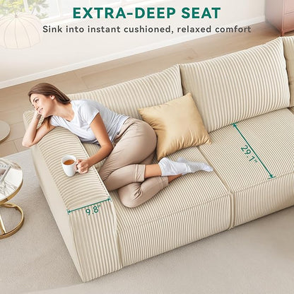 YITAHOME Oversized Cloud Sectional Couch: Deep Modular 4-Seat Sofa with 4 Pillows, Luxurious Corduroy Upholstered Couches for Living Room, Bedroom, Apartment, Office, No Assembly Required, Milky White