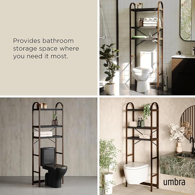 Umbra Bellwood Over The Toilet Shelf for Bathroom or Powder Room, Black/Walnut
