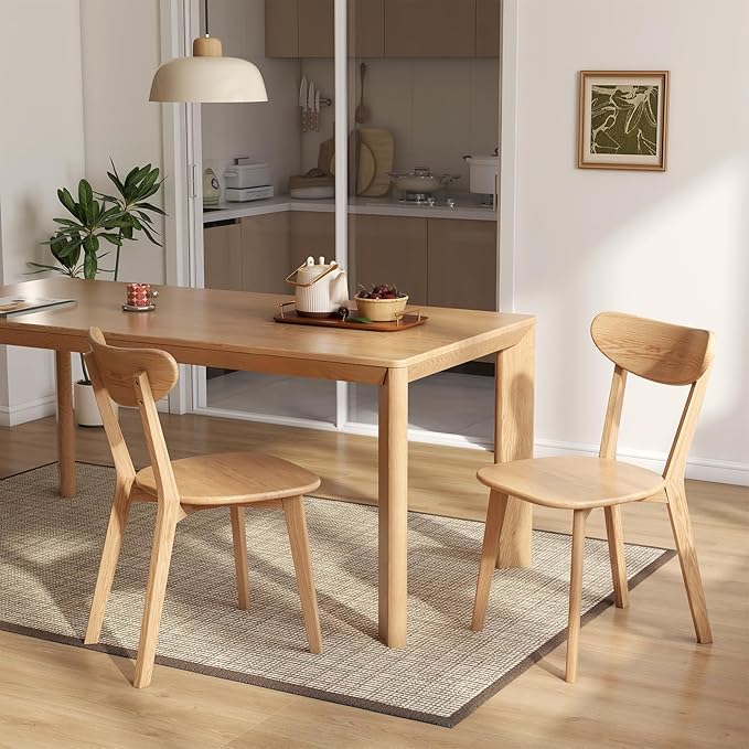 Oak Dining Chairs, Kitchen Chairs, 100% Solid Wood Modern Dinner Chair with Curved Backrest, Dining Room Chair for Kitchen, Living Room, Study (1PK, Natural)