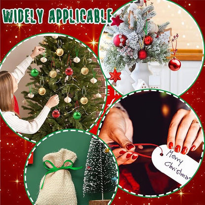 JUNEBRUSHS 300Pcs Christmas Ornament Hangers, Hand Tied String Ties Ornament Loops Thin Ribbon for Ornaments Christmas Tree Hanging Decoration (Gold Silver Red Green)
