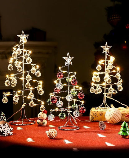 Lewondr Christmas Tree Lamp, 11 Inch Battery/USB Powered Crystal Spiral Christmas Tree Lava Lamp with Star Topper, Christmas Tree Light with Metal Stand Acrylic Balls for Home Bedroom Xmas, Silver