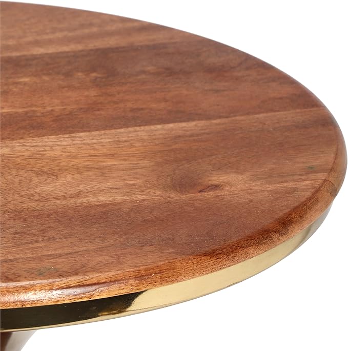 Christopher Knight Home Laveer Wood End Table, Indoor Round Side Table, Small Drink Table, Modern Solid Wood Accent Table Coffee Table for Living Room Bedroom or Small Spaces, Gold+Honey