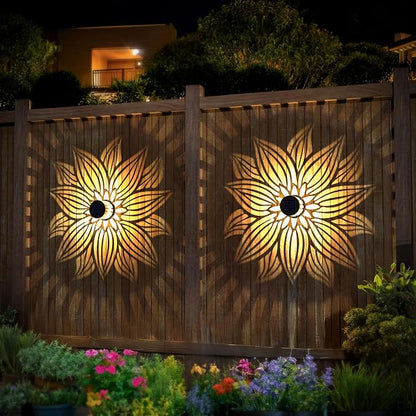 Solar Fence Lights 4 Pack Solar Deck Lamps Outdoor Decorations Powered Step Lights Wall Waterproof LED Warm Decorative Lighting for Garden (Flower, 4)