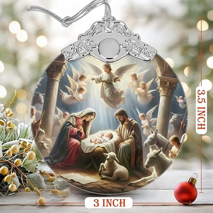 Nativity Christmas Ornaments, 3" Stained Glass Christmas Decor, Christian Ornaments for Christmas Tree, Christian Gifts for Kids, Religious Gifts for Women, Perfect for Holiday Party, Window, Tree