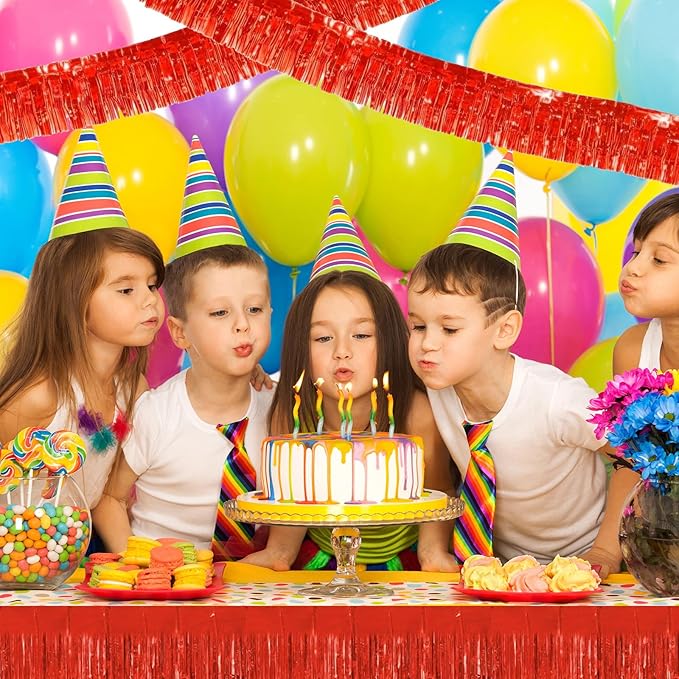 12 Pack 10 Feet Metallic Foil Fringe Garland Tinsel Streamers Banner, Red Wall Hanging Tinsel Fringe Banners for Parade Floats, Wedding, Birthday, Christmas, New Year Party Decorations