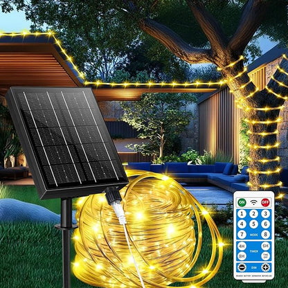 98FT Waterproof 300LEDs Solar Rope Lights, Type C Charging, Remote-Controlled, for Outdoor Pathway Pool Patio Party Garden Yard Palm Tree Holidays (Brighter - Warm White)