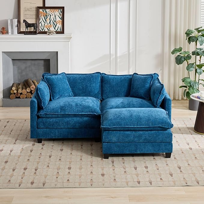 SoarFlash Chenille Sectional Sofa Ottoman,Blue