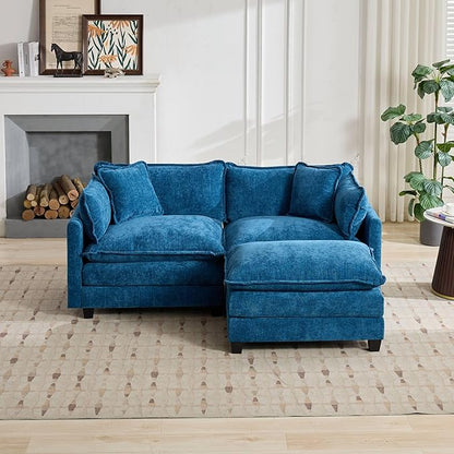 SoarFlash Chenille Sectional Sofa Ottoman,Blue