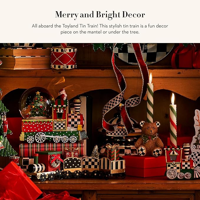 MACKENZIE-CHILDS Toyland Tin Train, Christmas Tabletop Decor, Holiday Train Decor