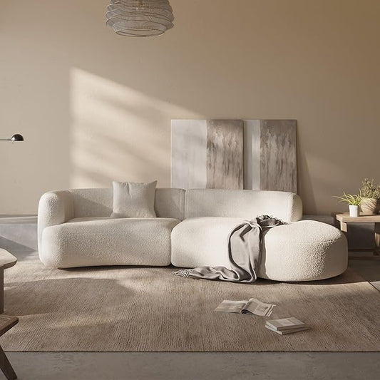 Acanva Modern Curved Sectional Living Room Couch, Minimalist Comfy Boucle Fabric Modular Sofa for Apartment, Home Office, 114" W Right Hand Facing, White