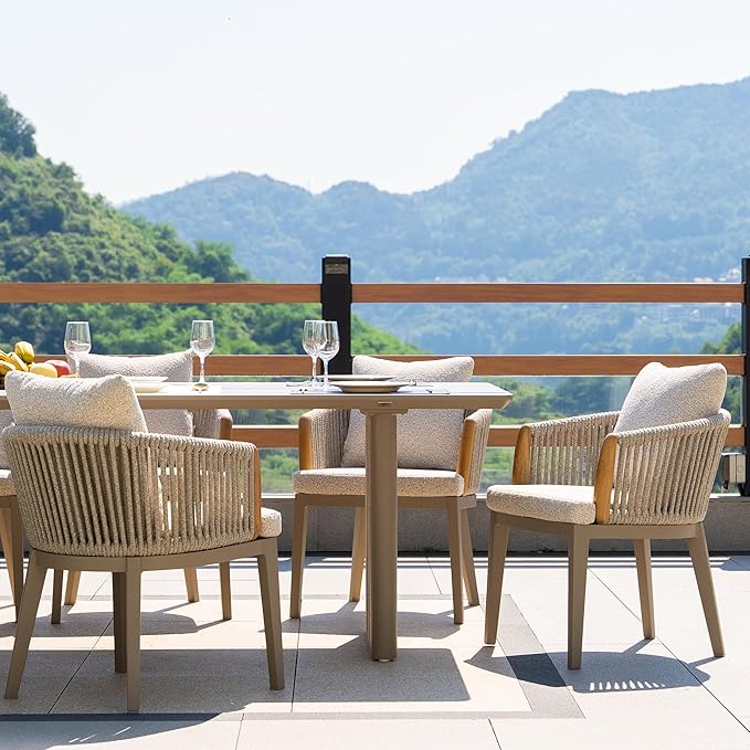 PURPLE LEAF Outdoor Dining Table Set of 5, Aluminum Outdoor Patio Table and Chairs Set with Olefin Cushions, Patio Furniture Set for Garden or Deck, Beige