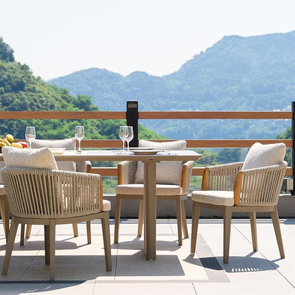 PURPLE LEAF Outdoor Dining Table Set of 5, Aluminum Outdoor Patio Table and Chairs Set with Olefin Cushions, Patio Furniture Set for Garden or Deck, Beige