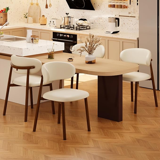 Kitchen Dining Chairs Set of 4 Modern Upholstered Dining Room Chair with Metal Legs, Walnut/Beige