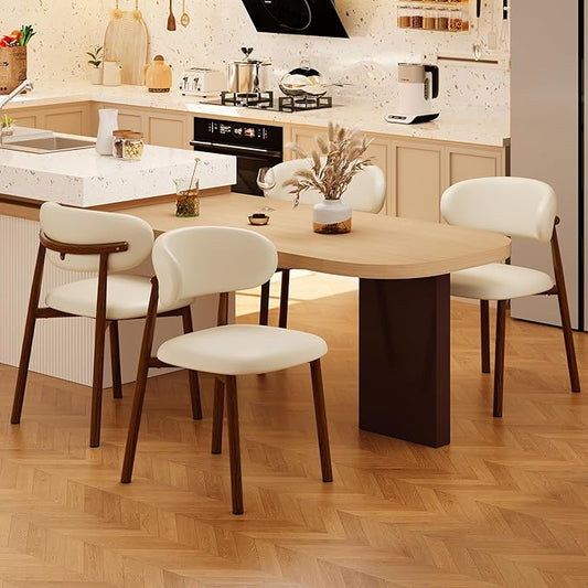 Kitchen Dining Chairs Set of 4 Modern Upholstered Dining Room Chair with Metal Legs, Walnut/Beige
