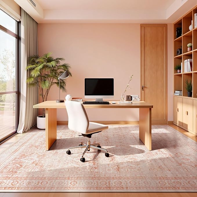 Lofus 9x12 Area Rug for Living Room,Pink Washable Area Rugs with Non-Slip Backing,Soft Boho Carpets for Bedroom Dining Room Home Office Indoor Nursery