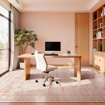 Lofus 9x12 Area Rug for Living Room,Pink Washable Area Rugs with Non-Slip Backing,Soft Boho Carpets for Bedroom Dining Room Home Office Indoor Nursery