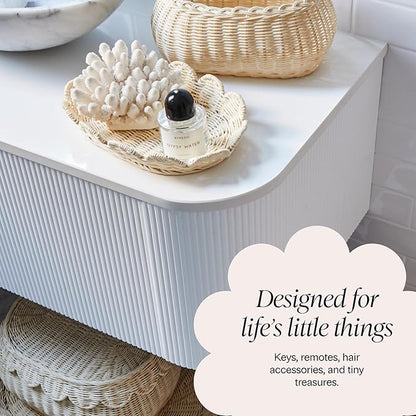BEBE BASK The Original Scalloped Basket Set Of 2 – Small Scallop Basket - 15 x 10 x 6 In - Hand-Woven & Award-Winning - Elegant Wicker With Scalloped Edge Lid - Nursery Storage - (Natural)