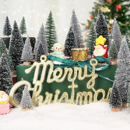 30Pcs Mini Christmas Trees - Artificial Christmas Tree Bottle Brush Trees with 5 Sizes, Snow Trees with Wooden Base for Christmas Party Home Table Craft Decor (Silver+Green+DarkGreen)