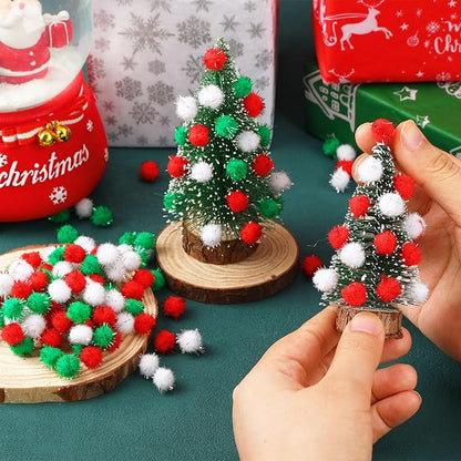SEPGLITTER Christmas Pom Poms Balls, 1000 Pieces Red Green White Glitter Pompoms Pom Poms for Crafts Making DIY Holiday Christmas Decorations Supplies (3 Colors, 1 cm )