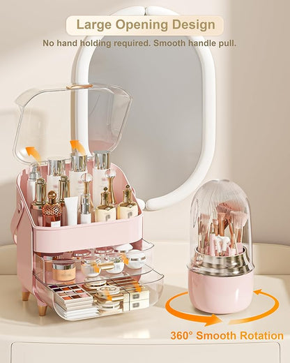 Makeup Organizer, Skincare Holder Bathroom Counter Organizer, Storage Box Cosmetic Display Cases, Teen Girl Gifts Trendy Stuff Make up Organizers for Vanity, Dresser, Countertop (Pink)