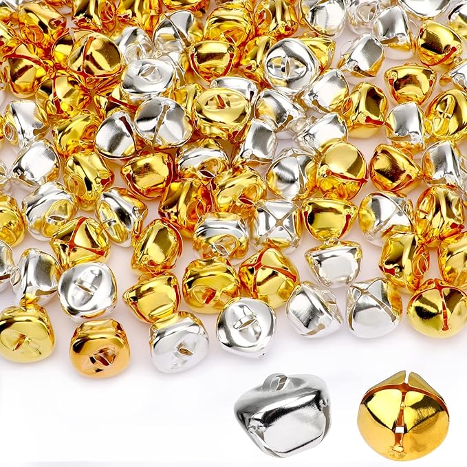 Augshy Jingle Bells for Crafts, 120 Pcs 1 Inch Christmas Jingle Bells, Bulk Sound Craft Bells for Christmas Home Festival Decorations DIY Project