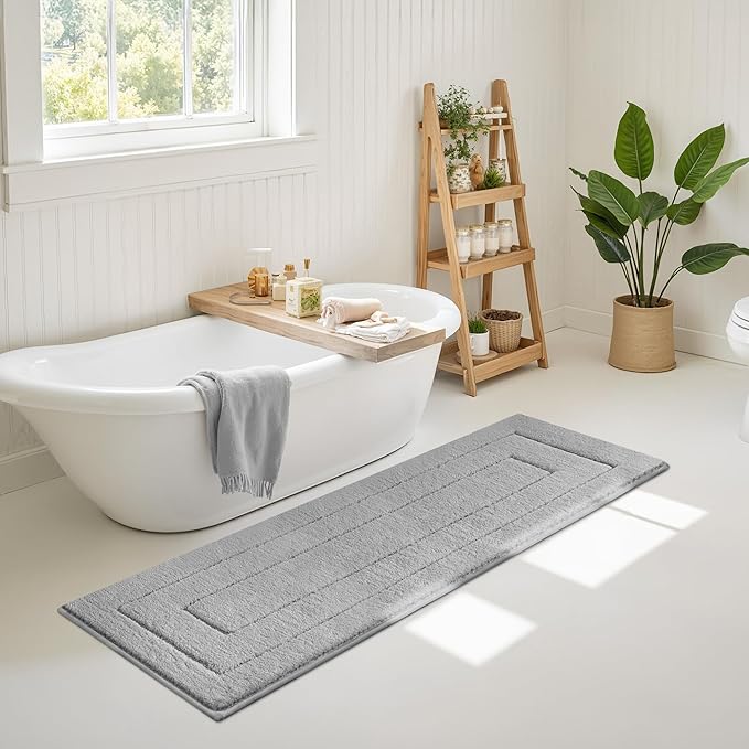 GRANNY SAYS Gray Bathroom Rug Mat, Bath Mats for Bathroom Non-Slip, Super Soft and Water Absorbent, Extra Large Bath Rugs, Microfiber Bath Rugs for Floor, Tub and Shower, 71" x 24"