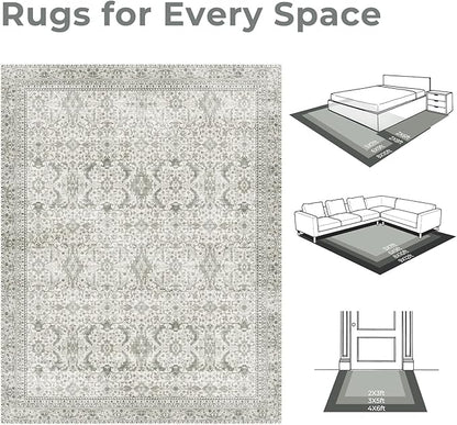 Lofus 9x12 Area Rug for Living Room, White Washable Area Rugs with Non-Slip Backing,Soft Boho Carpets for Bedroom Dining Room Home Office Indoor Nursery