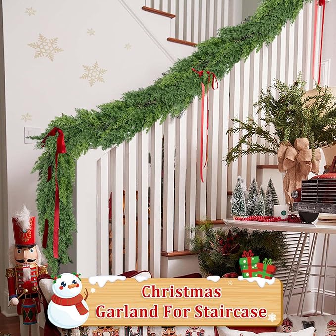 9 Ft Real Touch Christmas Garlands,Thick and Lush，Bendable guirnaldas navideñas, Pine Cedar Garland Artificial Realistic, Christmas Garland for Mantle,Indoor Outdoor Christmas Decorations