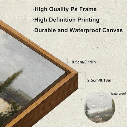 KBKBART Framed Wall Art, Vintage European Village Country Canvas Art Prints Farmhouse Decor, Vintage Oil Painting Picture, Rustic Landscape Wall Decor for Bathroom, Bedroom Living Room, Vintage Art(8"x10")