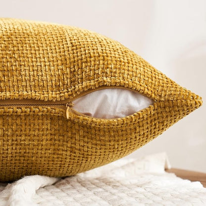 MIULEE Pack of 4 Throw Pillow Covers 18x18 Inch Neutral Gold/Brown Soft Decorative Chenille Pillow Covers Farmhouse Accent Cushion Covers for Boho Home Decor Bedroom Living Room
