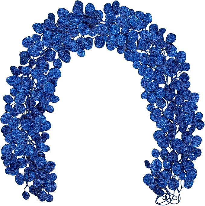 3 Pcs 6FT Christmas Garland Blue Glittered Artificial Eucalyptus Leaves for Mantle Christmas Tree Decorations Hanging Garland Ornaments Garden Table Shelf Door Window Wall Stair Holiday Home Decor