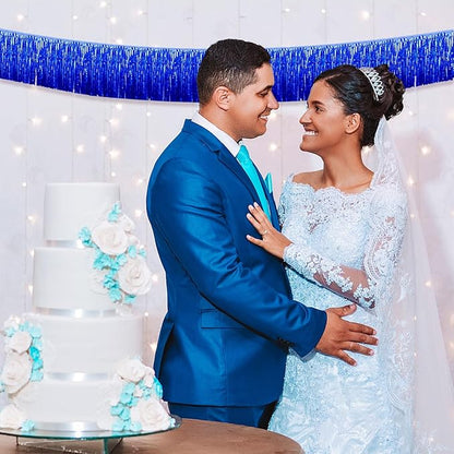 12 Pack 10 Feet Metallic Foil Fringe Garland Tinsel Streamers Banner, Blue Wall Hanging Tinsel Fringe Banners for Parade Floats, Wedding, Birthday, Christmas, New Year Party Decorations