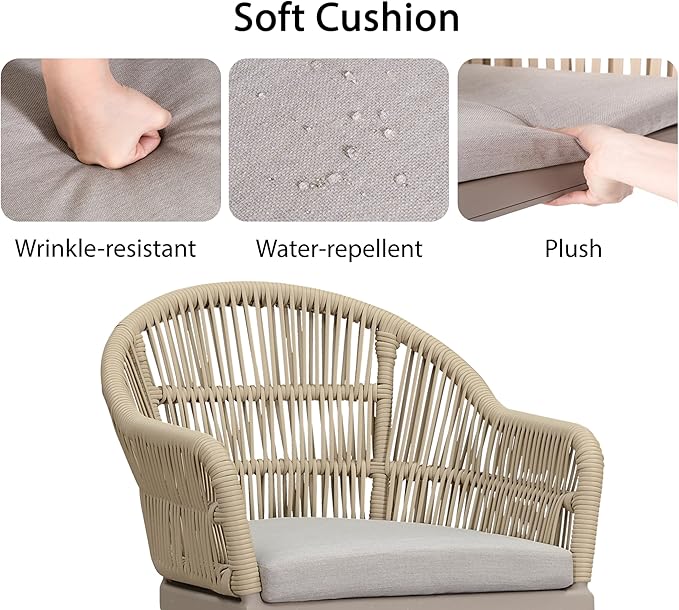 PURPLE LEAF 9 Pieces Patio Dining Set with Outdoor Aluminium Square Dining Table and Woven Rattan Chairs Modern Metal Furniture Cushions Sets for Garden Yard Indoor Decor Kitchen Champagne