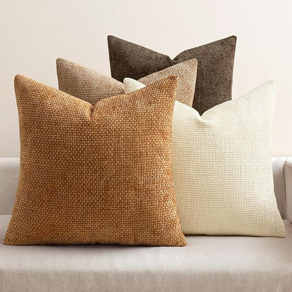 MIULEE Pack of 4 Brown Throw Pillow Covers 20x20 Inch Soft Fall Decorative Chenille Pillows Farmhouse Accent Cushions for Boho Home Decor Spring Bedroom Living Room