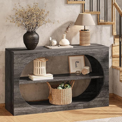 Console Table, 55-Inch Entryway Table with Storage 3-Tier Farmhouse Narrow Sofa Table Wood Foyer Table for Entryway, Hallway, Living Room, Office (Grey Oak, 55 inch)