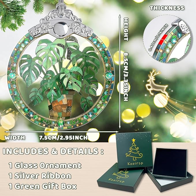 Monstera Leaf Stained Glass Christmas Ornament, Hanging Ornaments for Christmas Tree Decorations, Xmas Presents