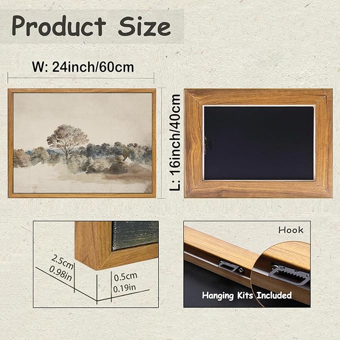 KBKBART Framed Vintage Neutral Wall Art Prints, Antique Rustic Muted Landscape Canvas Painting, Retro Countryside Nature Wilderness Illustrations Farmhouse Decor, Neutral Vintage Decor Ready To Hang