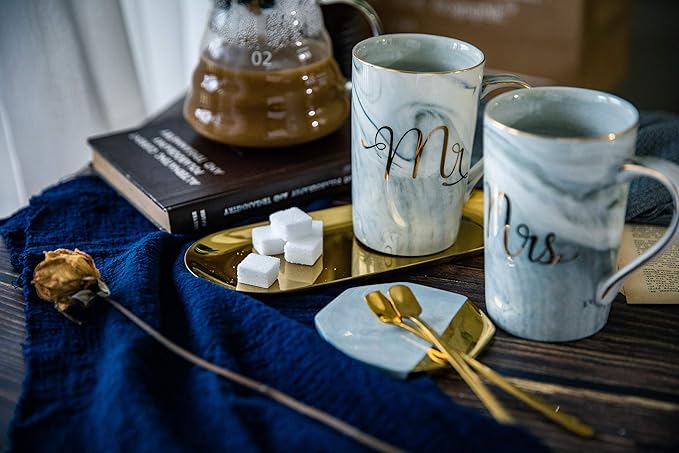 Jumway Mr and Mrs Coffee Mugs - Wedding Gifts - Mr and Mrs Mugs Set - for Bride and Groom - Gifts for Bridal Shower Engagement Wedding and Married Couples Anniversary - 14 Oz Grey