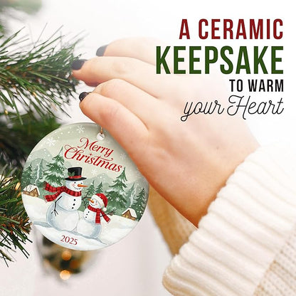 ZAGKOO Snowman Christmas Ornament 2025 - Merry Christmas Dated 2025 Ornaments for Tree, Beautiful Snowman Gifts for Family, Friends, Coworkers - Ceramic Hanging Ornament for Holiday Decoration