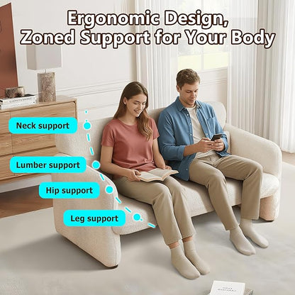 59.1'' Loveseat Sofa, 2 Seater Upgrade Sherpa Fabric Love Seat Couch, Comfy Upholstered Modern Leisure Loveseat Couches with 2 Waist Pillow for Bedroom, Office, Living Room