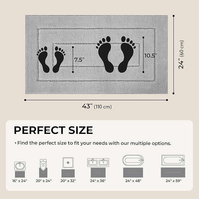 GRANNY SAYS Long Bathroom Rug Mat, Bath Mats Non-Slip, Super Soft and Water Absorbent, Large Bath Rugs, Machine Wash Dry, Bathroom for Floor, Tub and Shower, 24 x 43