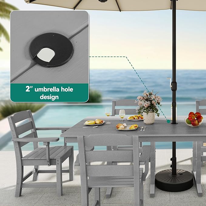 YITAHOME HDPE Patio Dining Table for 6, 71" Outdoor Dining Table w/Max Bearing 165 LBS, All Weather Rectangular Patio Table w/1.57" Umbrella Hole for Backyard Garden Lawn, Gray