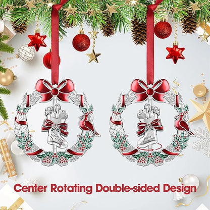Christmas Dated Ornament 2025 for Xmas Tree Decorations, 2025 Christmas Wreath Ornament with Rotatable Stockings for Holiday Decorative Keepsake Gift