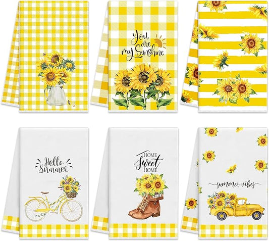 Oudain Kitchen Dish Towels Set of 6 Sunflower Absorbent Tea Towels Decorative Reusable Towels Housewarming Gift