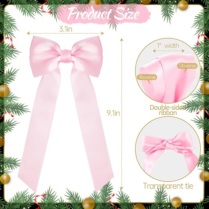 AYGXU 24pcs Twist Tie Bows,Christmas Bow,Pink Bows for Christmas Tree Decorations,Double-Sided Ribbon Bow Decorations for Christmas Party,Bag Ties Twists