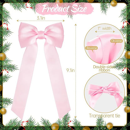 AYGXU 24pcs Twist Tie Bows,Christmas Bow,Pink Bows for Christmas Tree Decorations,Double-Sided Ribbon Bow Decorations for Christmas Party,Bag Ties Twists