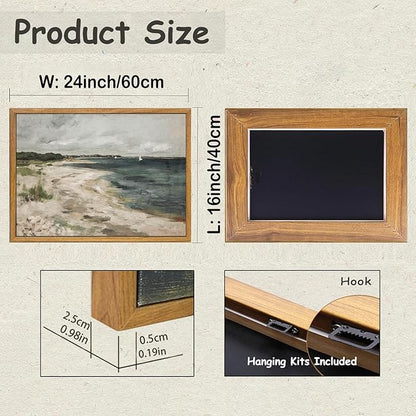 KBKBART Vintage Wall Art, Retro Coastal Seaside Beach House Framed Canvas Art Prints Painting Farmhouse Decor, Rustic Impressionism Scenic Landscape Wall Decor for Bathroom, Bedroom Living Room,