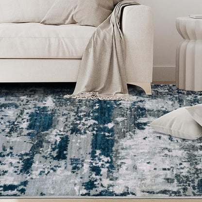 8x10 Area Rugs for Living Room Rug Washable: Abstract Large Rug for Dining Room Bedroom Carpet Non Slip 8 by 10 Indoor Modern Nursery Home Office Navy Grey